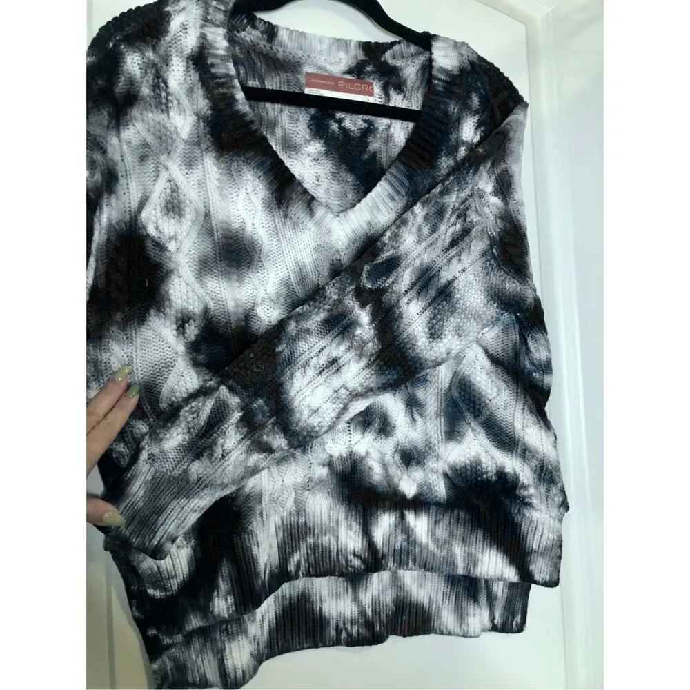 Pilcro Boxy Cable Sweater sz Small oversized 100% cotton tie dye natural fiber